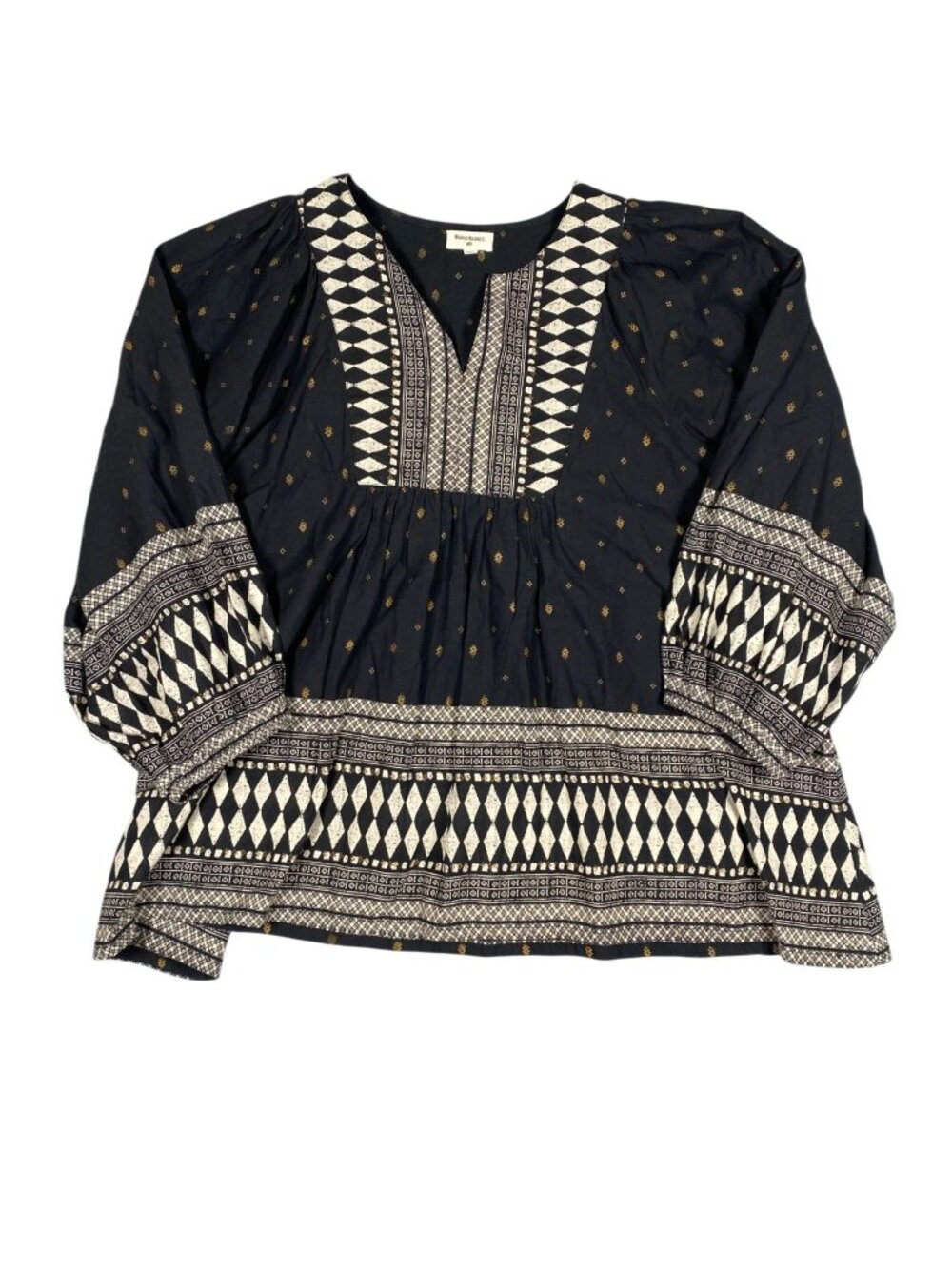 World Market Womens S/M Black Ivory Boho Peasant Blouse 100% Cotton Oversized - Picture 2 of 8